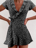 V neck Ruffled Lace up A line Dress