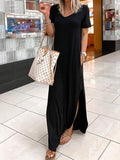 V Neck Short Sleeve Casual Pocket Dress