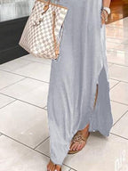 V Neck Short Sleeve Casual Pocket Dress