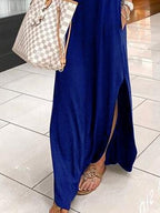 V Neck Short Sleeve Casual Pocket Dress