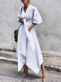 V Neck Short Sleeve Irregular Maxi Dress