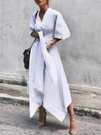 V Neck Short Sleeve Irregular Maxi Dress