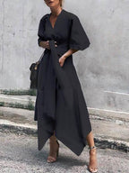 V Neck Short Sleeve Irregular Maxi Dress