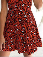 V Neck Short Sleeve Leopard Print Dress