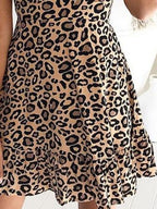 V Neck Short Sleeve Leopard Print Dress