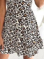 V Neck Short Sleeve Leopard Print Dress