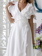 V Neck Short Sleeve Ruffled Elegant Dress