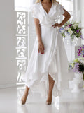 V Neck Short Sleeve Ruffled Elegant Dress