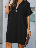 V neck Short Sleeve Solid Color Loose Dress