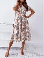 V neck Short sleeved Shirt Dress