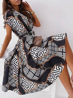 V neck Short sleeved Shirt Dress