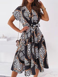 V neck Short sleeved Shirt Dress