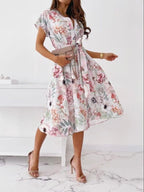 V neck Short sleeved Shirt Dress