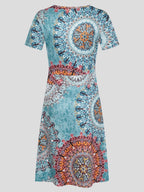 V neck Short sleeved Sun Flower Print Dress
