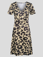 V neck Short sleeved Sun Flower Print Dress