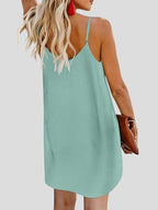 V neck Single breasted Sleeveless Suspender Dress