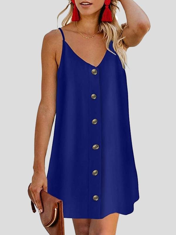 V neck Single breasted Sleeveless Suspender Dress