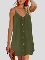 V neck Single breasted Sleeveless Suspender Dress