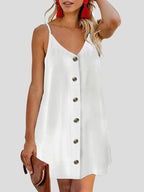 V neck Single breasted Sleeveless Suspender Dress
