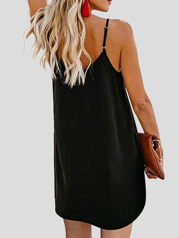 V neck Single breasted Sleeveless Suspender Dress