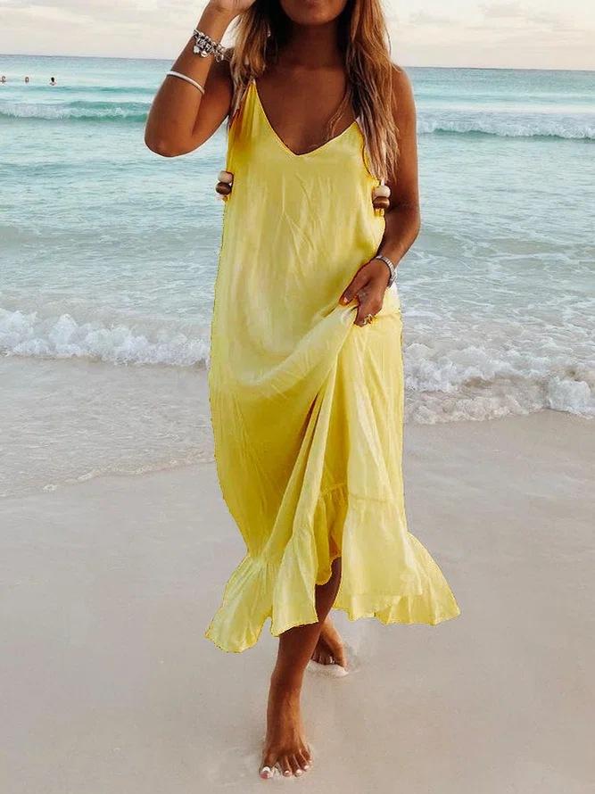 V Neck Sleeveless Beach Resort Boho Dress