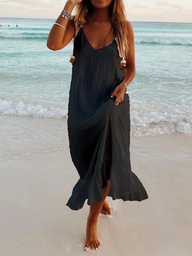 V Neck Sleeveless Beach Resort Boho Dress