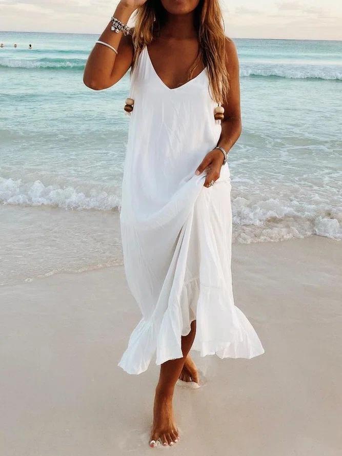 V Neck Sleeveless Beach Resort Boho Dress