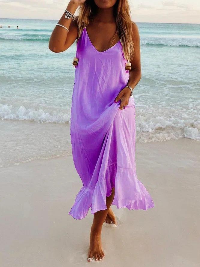 V Neck Sleeveless Beach Resort Boho Dress