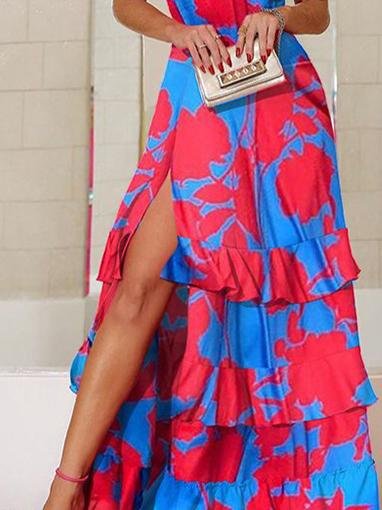 V neck Sleeveless Bohemian Dress With Slits