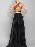 V neck Sleeveless Color Block Dress
