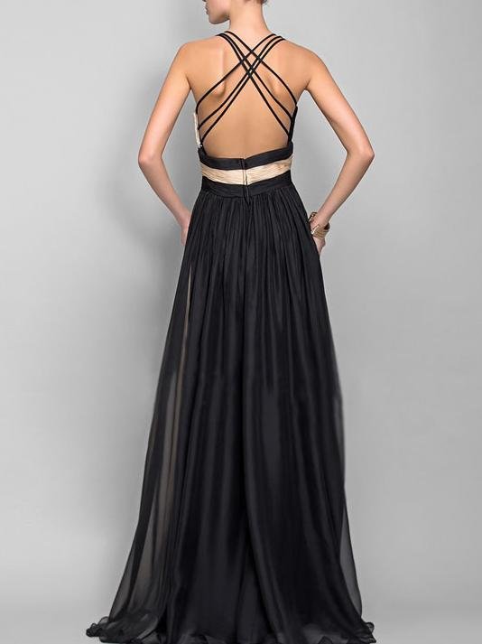 V neck Sleeveless Color Block Dress
