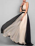 V neck Sleeveless Color Block Dress