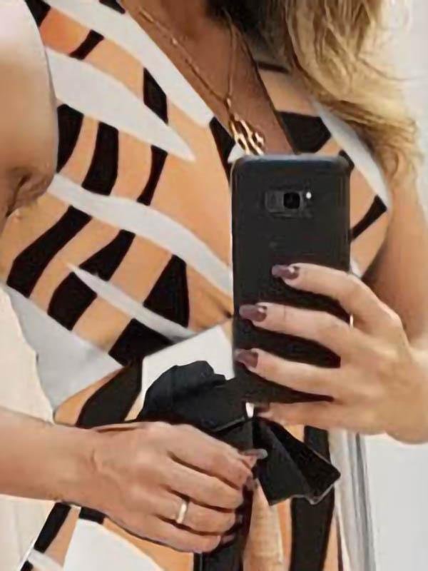 V neck Sleeveless Contrast Print Ladies Dress