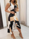 V neck Sleeveless Contrast Print Ladies Dress