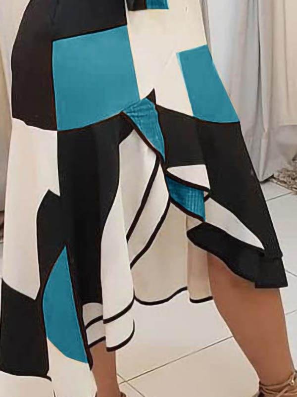 V neck Sleeveless Contrast Print Ladies Dress
