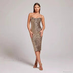 V-Neck Sleeveless Midi Prom Dress