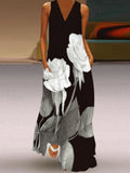V Neck Sleeveless Printed Casual Dress