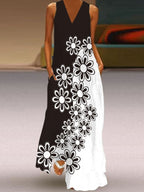 V Neck Sleeveless Printed Casual Dress