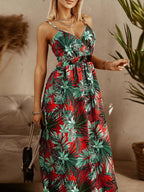 V neck Sling Floral Bohemian Beach Dress