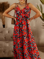 V neck Sling Floral Bohemian Beach Dress