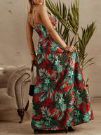 V neck Sling Floral Bohemian Beach Dress