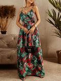 V neck Sling Floral Bohemian Beach Dress