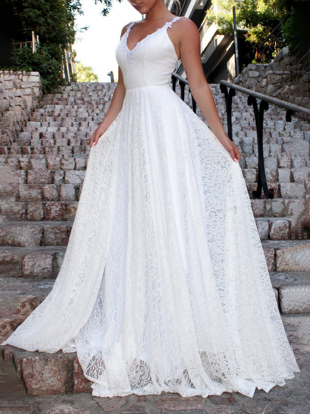 V neck Sling Lace Long Dress