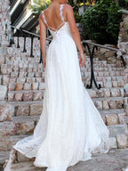 V neck Sling Lace Long Dress