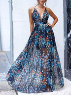 V neck Sling Print Dress
