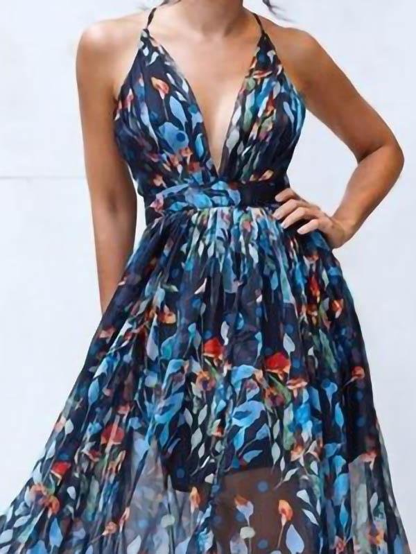 V neck Sling Print Dress
