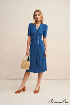 V Neck Slit Short Sleeve Dress