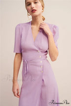V Neck Slit Short Sleeve Dress
