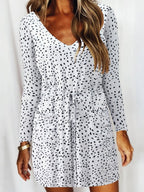 V Neck Slot Pocket Lace Up Long Sleeve Casual Dress