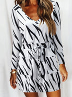 V Neck Slot Pocket Lace Up Long Sleeve Casual Dress